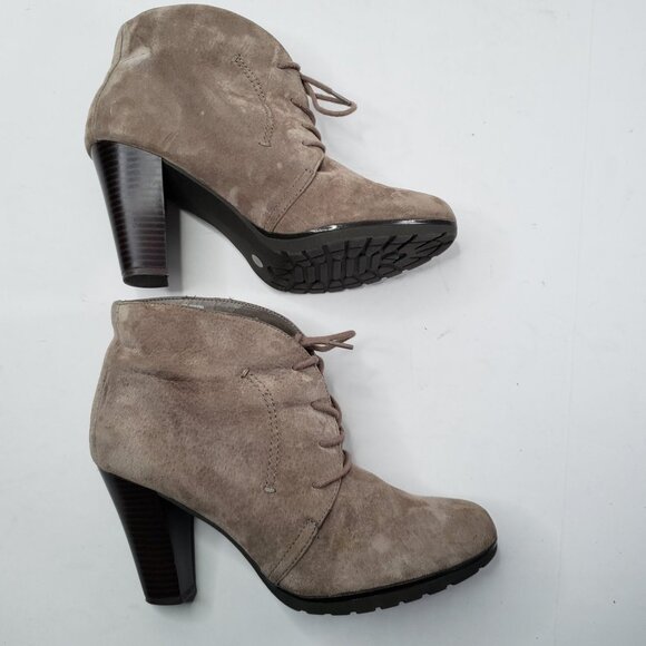 White Mountain Ankle Boots Size 7 Taupe Suede High Block Heel Dressy Booties - Picture 5 of 11